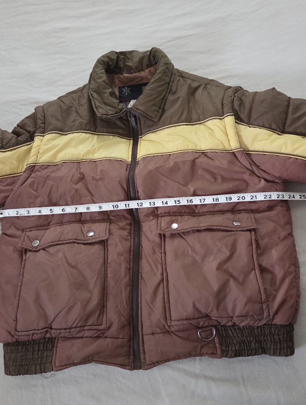 Vintage Men's Brown & Yellow Colorblock Puffer Jacket XL Neutral - Picture 9 of 14